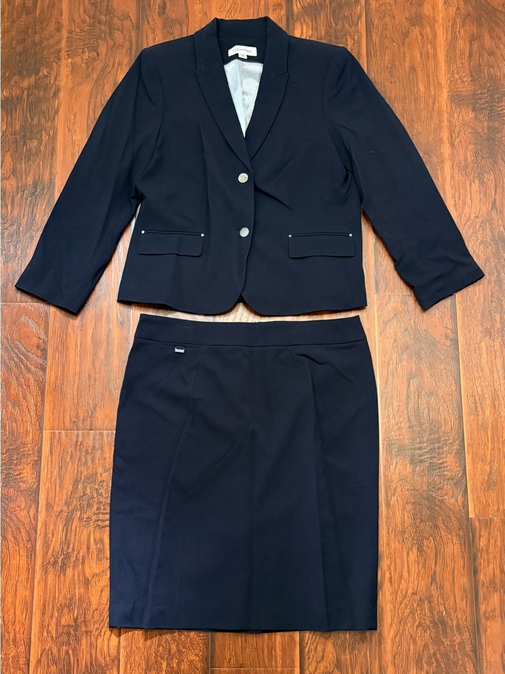 Calvin Klein Black Skirt Suit Set Size 14 Blazer Pencil Skirt Career Workwear